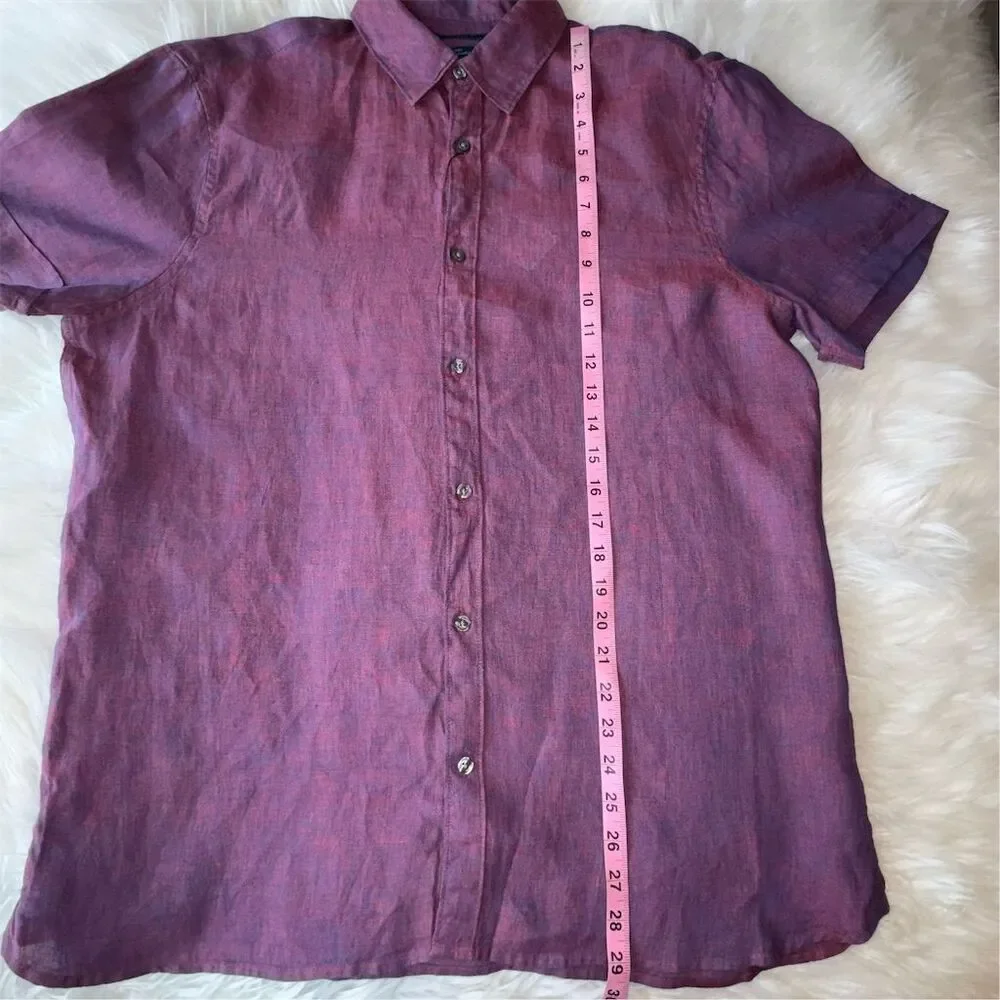 Perry Ellis Men's Untucked‎ Short Sleeve Linen Button-Up Shirt Large Office